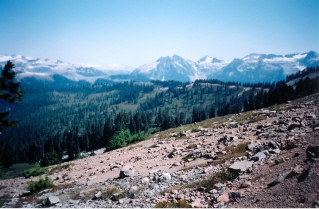 View from ridge leading to Elfin Lakes 2004-08.